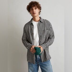 Corridor NYC Reverse Tweed Snow Check Textured Cotton Shirt Slim XXL True XL